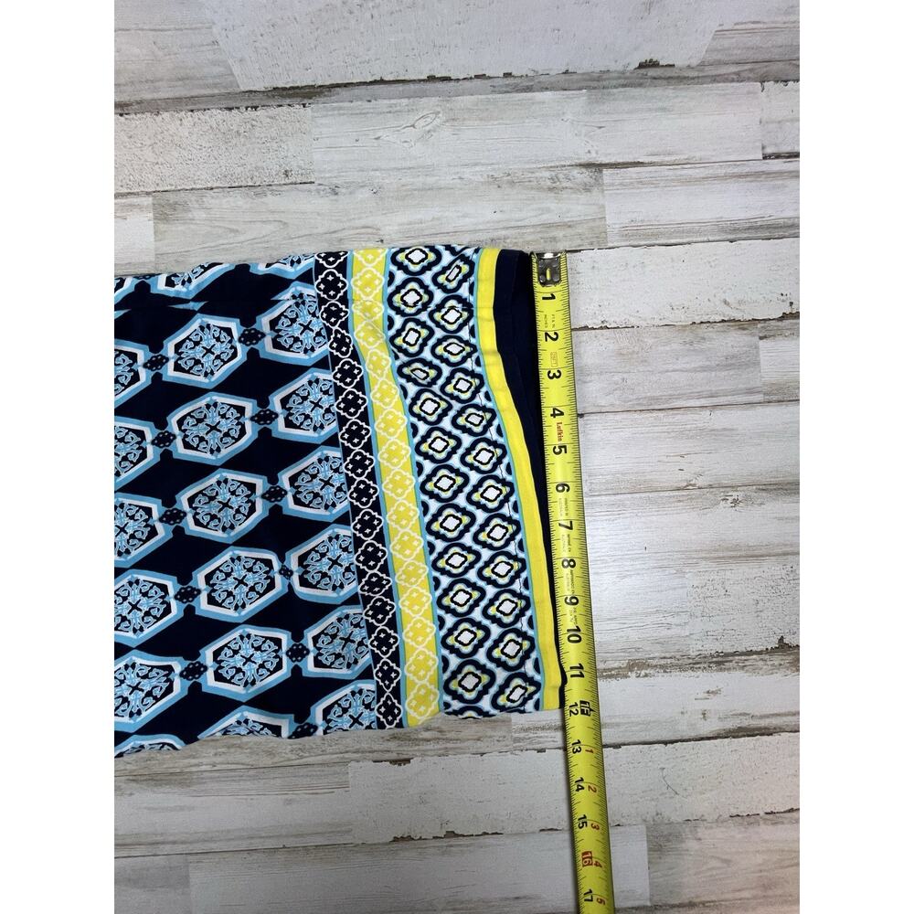 Crown & Ivy Size 1X Wide Leg Elastic Pull-On Palazzo Pants Blue Yellow Pockets - Picture 7 of 7